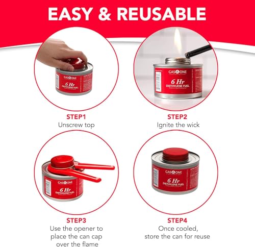6-Hour Chafing Fuel Cans (12-Pack) - Liquid Buffet Food Warmer with Opener