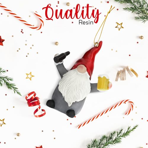 Gnome Beer Christmas Ornament - Funny Yuletide Designs, 4in Resin
