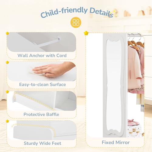 Kids Dress Up Storage Wardrobe with Flower Mirror and Hanging Rail