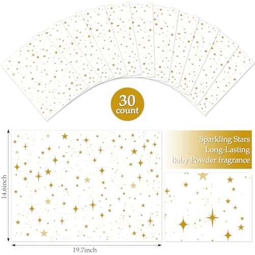 Scented Drawer Liners, 30 Sheets Gold Star Paper for Dresser and Closet