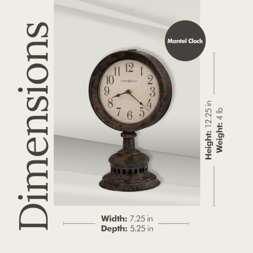 Aged Black Metal Mantel Clock with Quartz Movement and Arabic Numerals