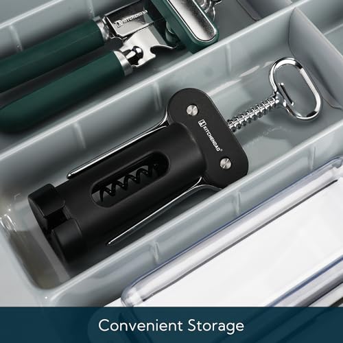 KITCHENDAO Black 3-in-1 Wing Corkscrew & Bottle Opener - Easy Wine & Beer Opening