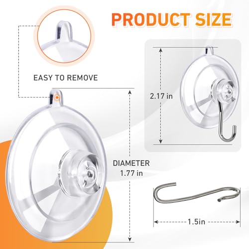 Heavy-Duty Suction Cup Hooks - 12 Pack, 10LB Capacity, Clear Reusable Hooks