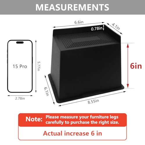 Heavy Duty 6 Inch Bed Risers - Oversized Furniture Lifts (4 Pack)