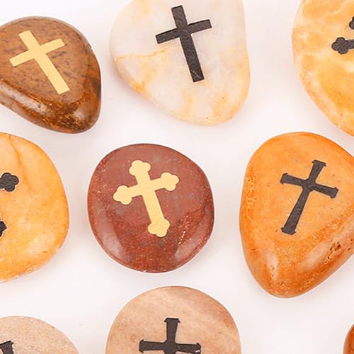 12-Piece Engraved Comfort Cross Worry Stones - Natural Polished River Rock