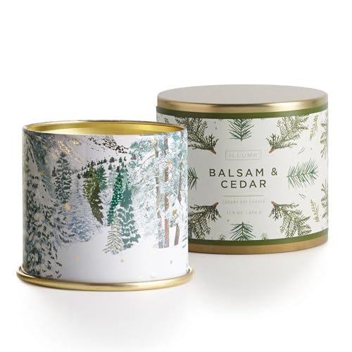 Illume Balsam & Cedar Vanity Tin Candle 11.8 oz – Holiday Collection, 50 HR Burn