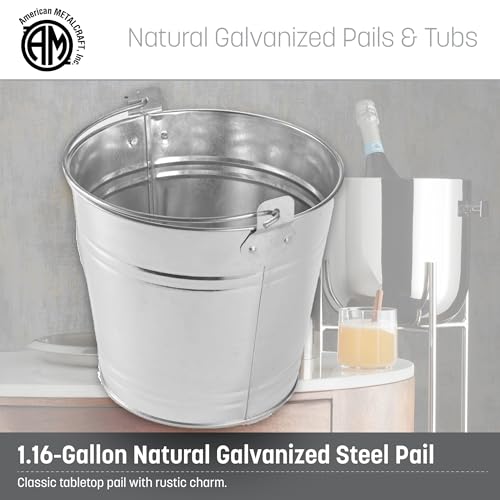 American Metalcraft 1.16-Gallon Galvanized Steel Pail with Handle - Natural Silver, 8 Inch Diameter