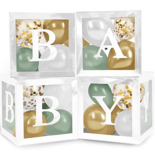 Sage Green Baby Shower Decorations - 44-Piece Block Box Set with Balloons