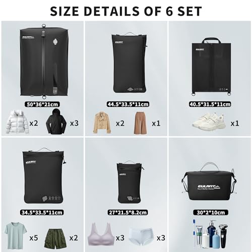 EULANT Black Ski Suit Packing Set with Pump - Space Saver Vacuum Bags, Organizer for Travel
