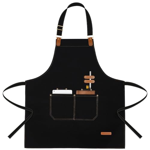 Heavy Duty Chef Apron with Pockets - Water Repellent Adjustable Kitchen Wear