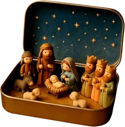 Mini Pocket Nativity Scene Set in Tin Box - Handcrafted Holiday Decor