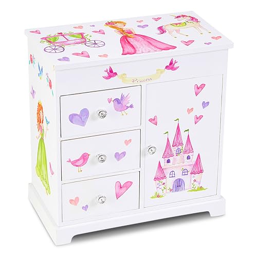 Musical Jewelry Box for Girls with Spinning Princess and 3 Drawers