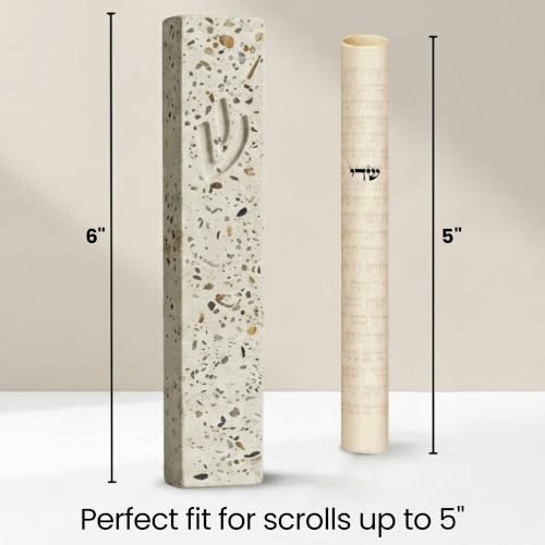 6-Inch Terrazzo Pink Concrete Mezuzah Case with Non-Kosher Scroll