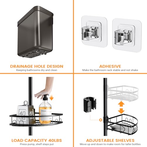 4-Tier Tension Pole Shower Caddy, Rustproof Corner Bathroom Organizer