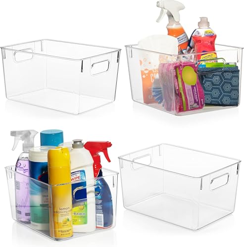 Clear Plastic Storage Bins with Handles - Pantry & Cabinet Organizer Bins