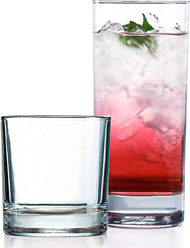 8-Piece Everyday Drinking Glass Set - 4 Tall Highball & 4 Short Rocks Cups