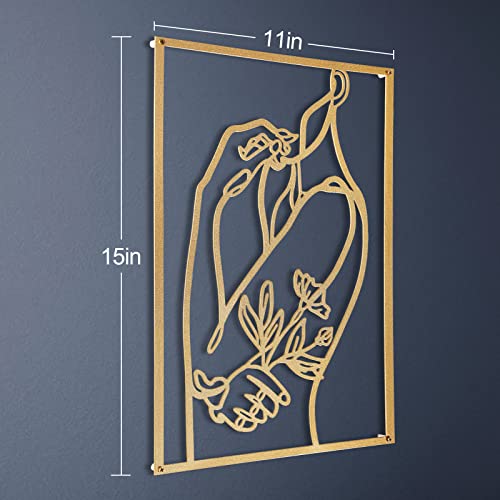 3-Piece Minimalist Gold Metal Wall Art, Floral Lady Silhouette Wall Decor