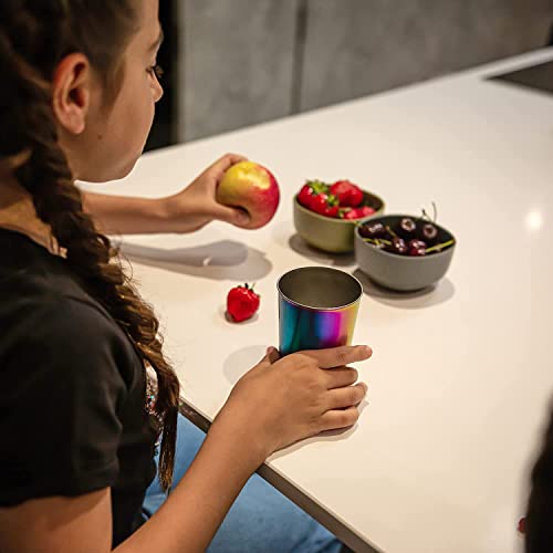 10oz Stainless Steel Kids Cups - Unbreakable Stackable Metal Tumblers (4-Pack)