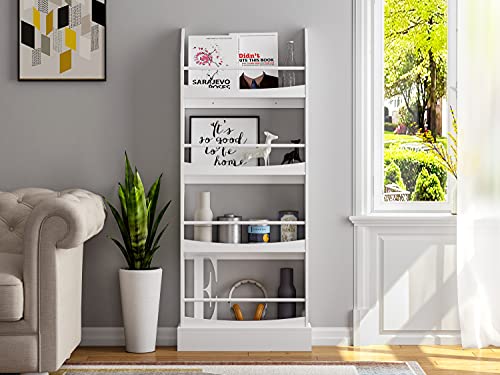 Wall-Mounted Montessori Kids Bookshelf - 4-Shelf Wooden Book Rack, White