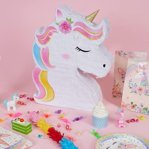 WERNNSAI Unicorn Piñata Set with Blindfold and Stick for Kids Birthday