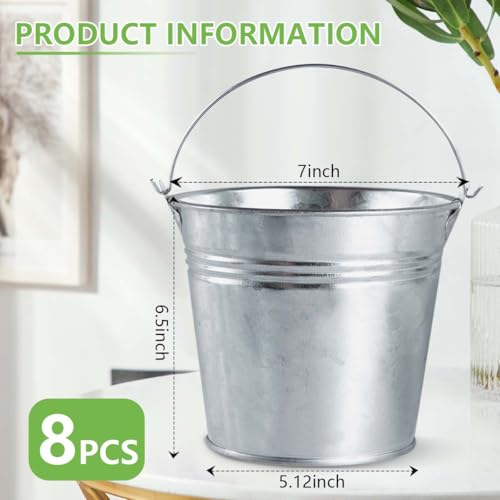 Galvanized Metal Buckets with Handles, 8-Pack - Rustic Mini Pails for Plants