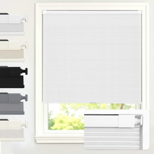 Cordless Blackout Cellular Shades, 34" W x 48" H, White - No Drill Honeycomb Blinds