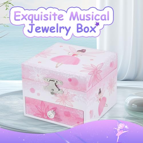 Musical Jewelry Box for Girls with Spinning Ballerina and Storage Drawer