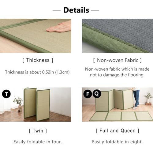 Japanese Tatami Mat Twin Size - Foldable Natural Rush Grass Floor Mattress