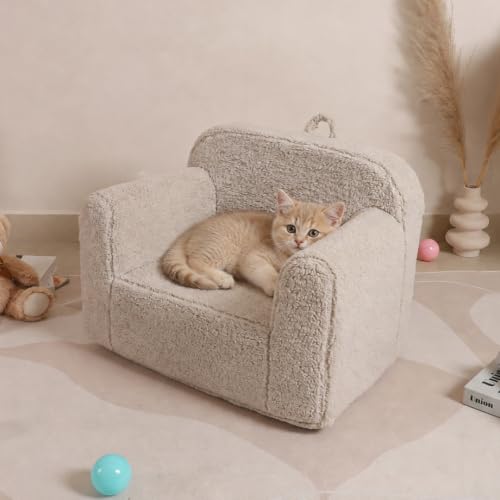 Kids Sherpa Chair - Light Grey Snuggly Soft Children's Sofa Seat with Handles