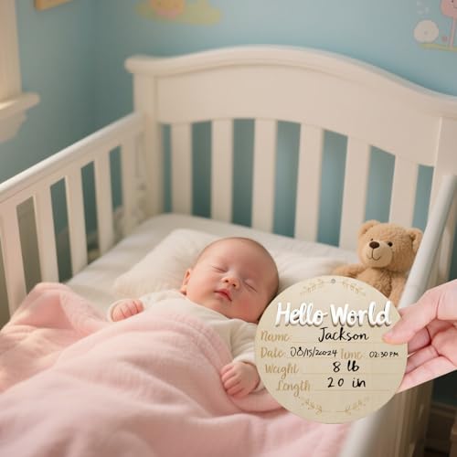Wooden Baby Birth Announcement Sign with Footprint Ink Pad Set