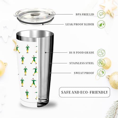 Arsemica Buddy the Elf 20oz Christmas Tumbler – Smile Variation, Insulated Cup with Lid & Straw