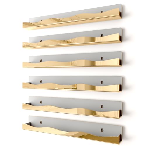 Gold Mirror Finish Wall-Mounted Nail Polish Organizer Rack - 15 Inch Multi-Purpose Storage, 6 Pack