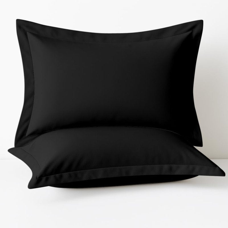 Cotton Metrics Linen 2 Pack Pillow Shams Queen Size 20x30 – 600 Thread Count 100% Organic Cotton Black Pillow Covers with 2 Inch Flange, Soft & Smooth Premium Hotel-Quality Pillowcases Set of 2