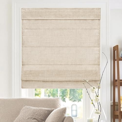 Cordless Roman Window Shade - 27" x 64", Belgian Flax Fabric, Room Darkening, Child-Safe