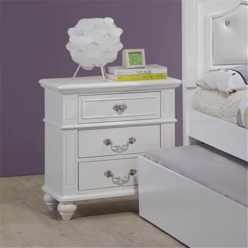 White Nightstand with Crystal Handles and Felt-Lined Drawer