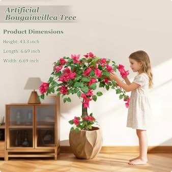 Artificial Bougainvillea Tree with Pink Silk Flowers - 3FT Tall Faux Plant for Indoor & Outdoor Decor