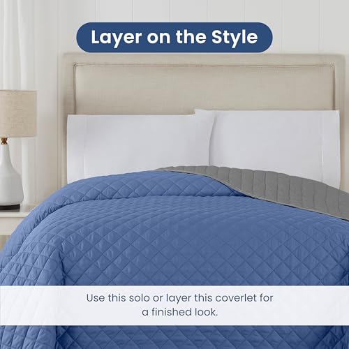 Lightweight Reversible Coverlet for Full Queen Bed - Ceil Blue/Grey