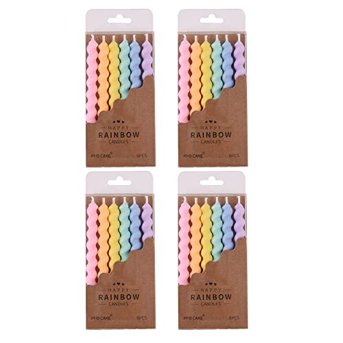 Rainbow Spiral Birthday Candles with Wax-Guard Holders - 24 Pack