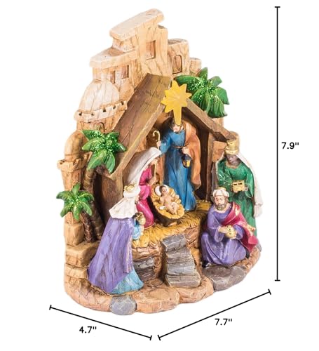 8-Inch LED Nativity Scene Figurine with Lighted Star (Roman) Batteries Included