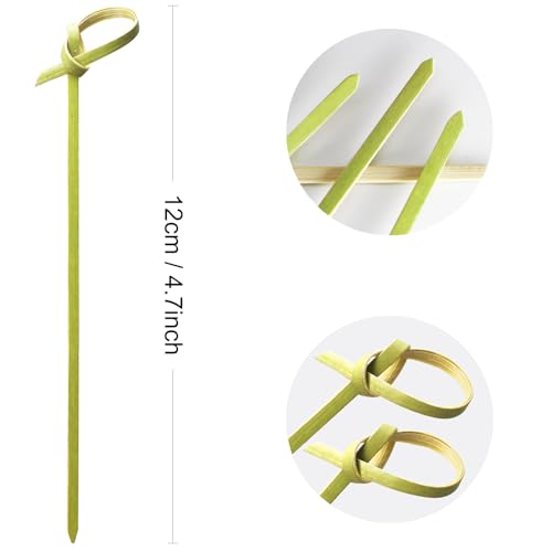 Sugormek 300pcs Bamboo Cocktail Picks with Looped Knot - Nature Green, 4.75 inches