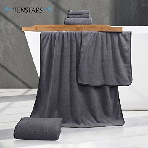 6-Piece Microfiber Towel Set with Silk Hemming, Ultra Absorbent & Quick Dry