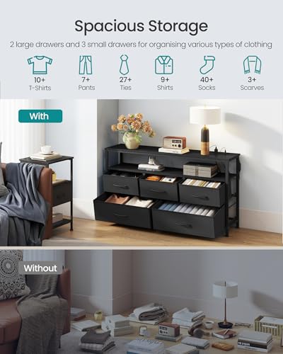 5-Drawer Dresser with LED Lights and Charging Station, Modern Storage Chest