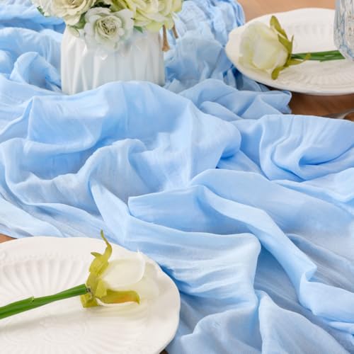 Light Blue Cheesecloth Table Runner, 10FT Gauze Boho Wedding Decor