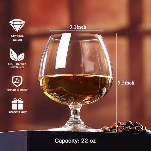 Comfit Classic 22oz Crystal Brandy Snifter Glasses Set of 2 - Elegant Cognac Drinkware