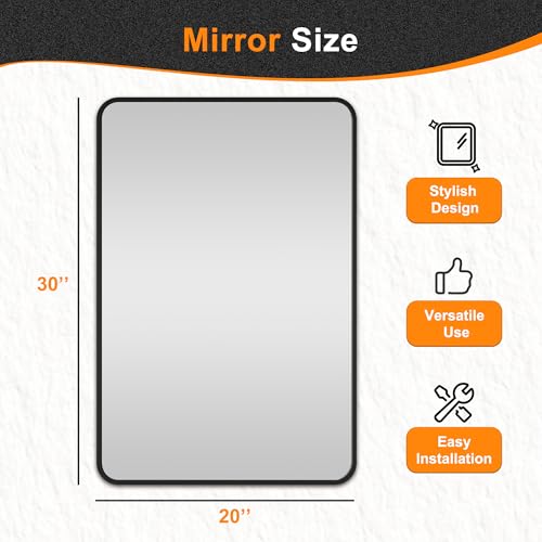 Black Framed Bathroom Vanity Mirror – 30x20 HD Shatterproof Wall Mirror