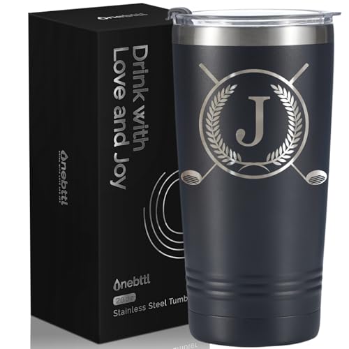 Onebttl Initial-J 20oz Golf Gifts Travel Mug for Men - Spill-Proof Lid, Stainless Steel