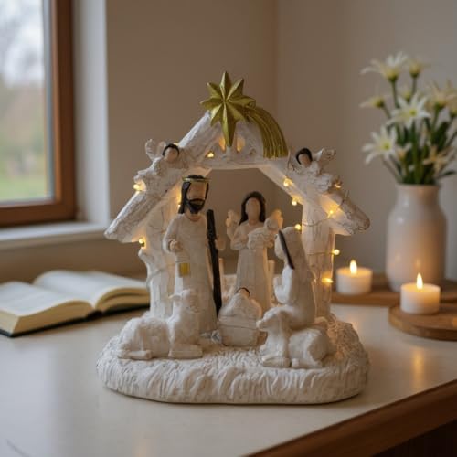 8-Piece Nativity Scene Set with LED Lights for Indoor Christmas Decor