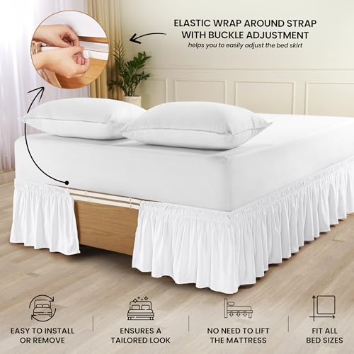 Wrap Around Queen Bed Skirt - 16-Inch Drop Easy Fit Brushed Microfiber