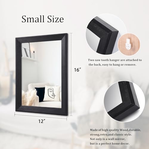 Rustic Rectangular Wall Mirror, 12x16 inch Wood Framed Hanging Mirror