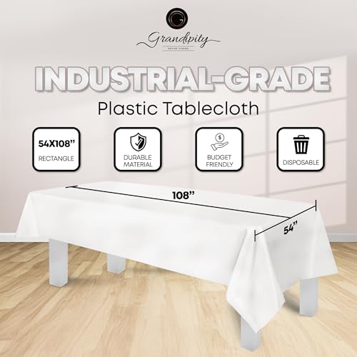 Disposable Plastic Tablecloths 54" x 108" Rectangle - 12 Pack White